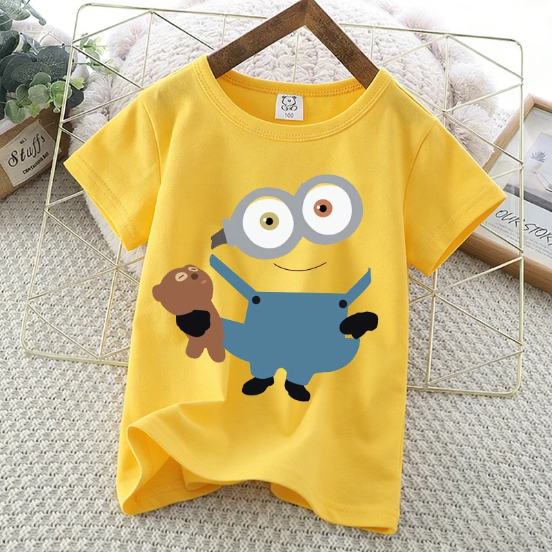 

Детские футболки с изображением миньонов, топы с короткими рукавами и героями мультфильмов, футболки с героями аниме, рубашки для девочек и мальчиков, летняя детская одежда, подарок на день рождения, новинка