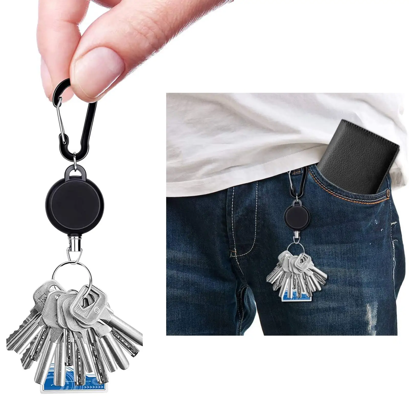 

Recoil Key Holder Badge ID Card Reel Clip Durable Steel Wire for Keychain Accessories and Key Pendants