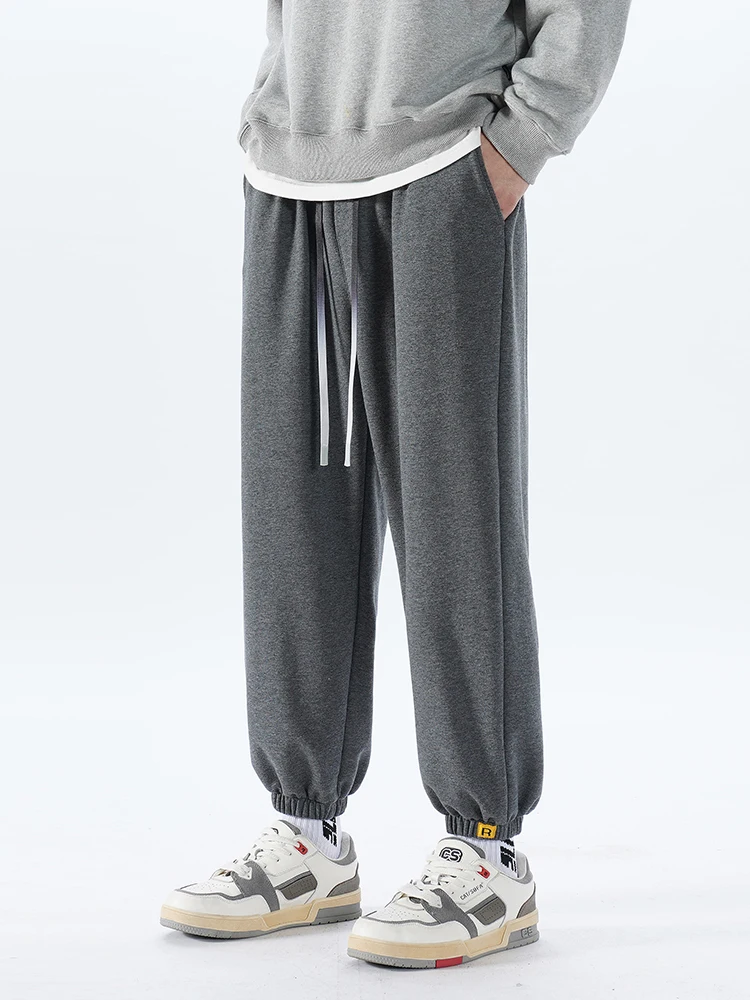 Calça de moletom pesada masculina americana sle, casual, perna reta, outono, primavera, bege, cintura elástica, algodão, poliéster