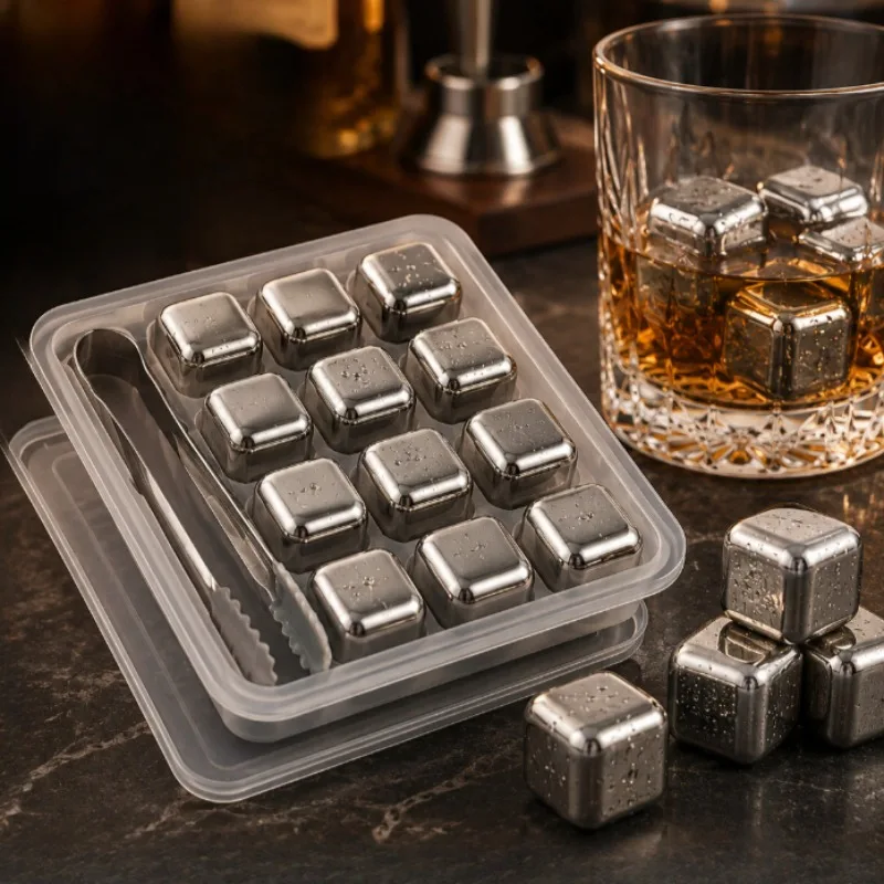 4/6/8/12 Stück Edelstahl-Eiswürfel für Bar, Kalte Getränke, Kaffee, Whiskey, Metall-Schnellkühl-Eiswürfelset, Wiederverwendbar – Detail 4