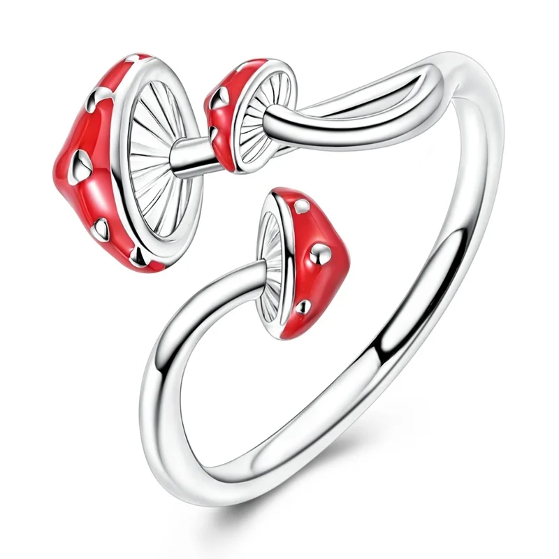 

New Original 925 Sterling Silver Red Love Mushroom Cross Ring For Women Fit Wedding Party Jewelry Gift