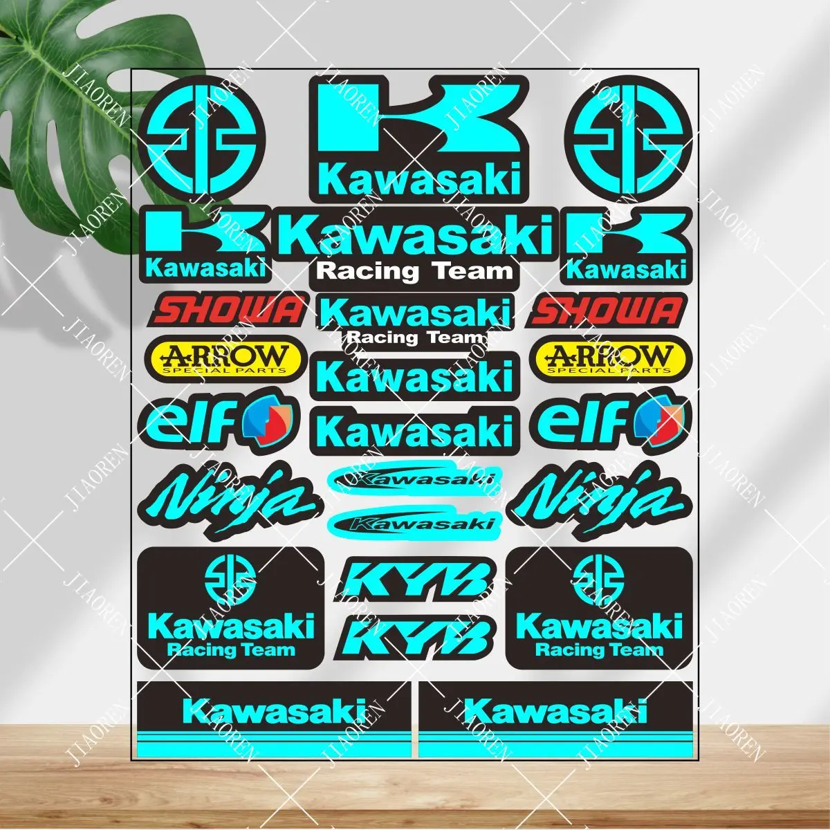 

Vinyl Kawasaki Sticker Logo Motorcycle Tank Helmet Blue Decal Set #2