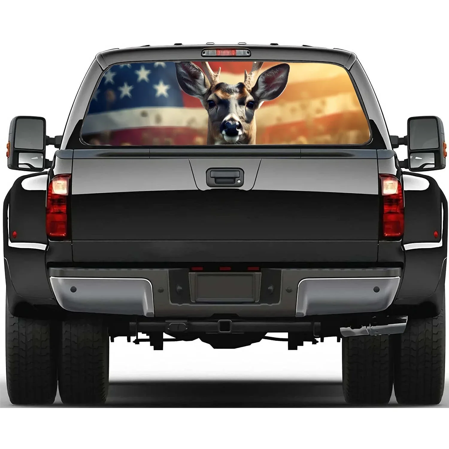 

Deer with American Flag Rear Window Decal Fit Pickup,Truck,Car Universal See Through Perforated Back Windows Vinyl Sticker