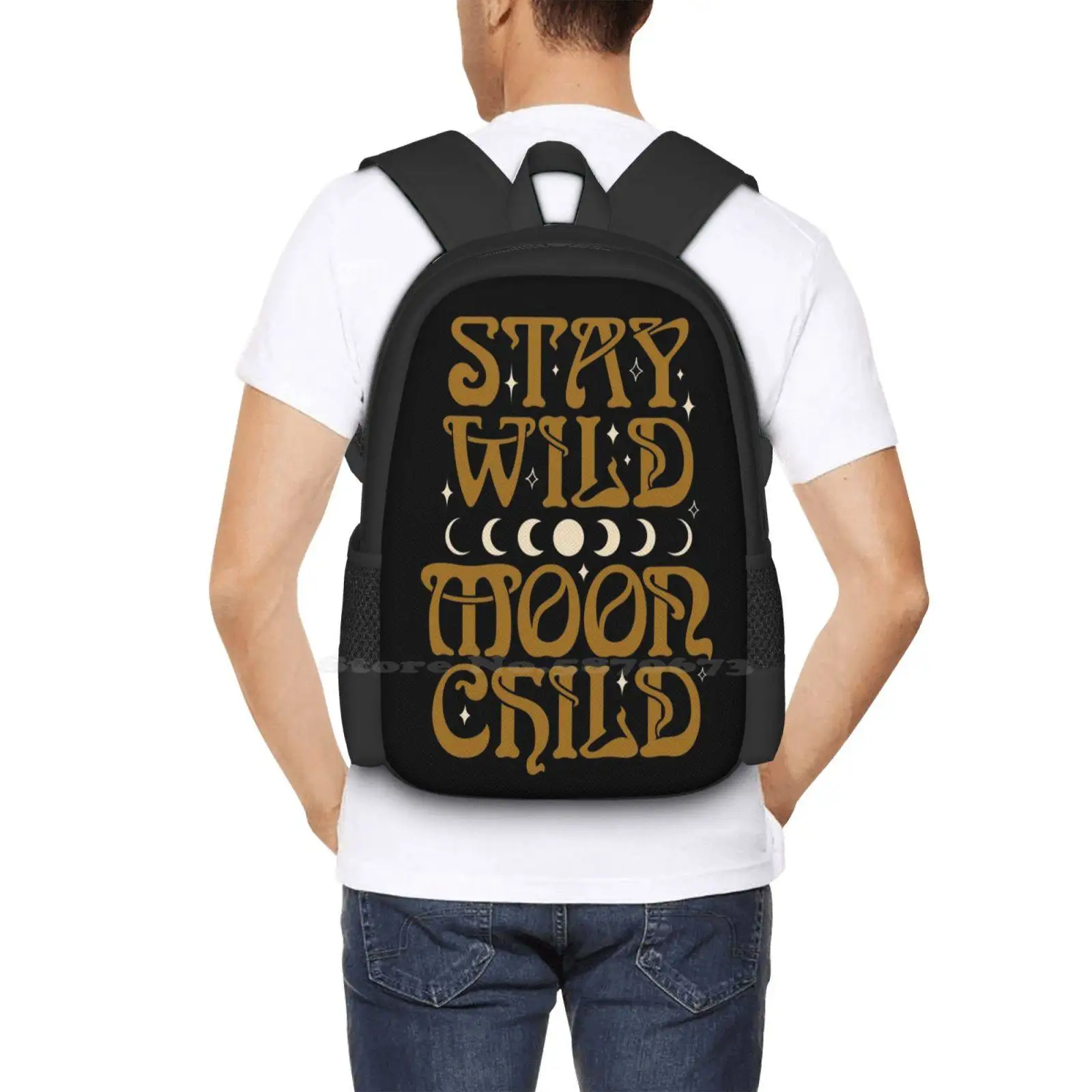 Stay Wild Moon Crianças Mochila Escolar, Design De Padrão De Moda, Bolsa De Viagem, Mágica, Em Magia Negra