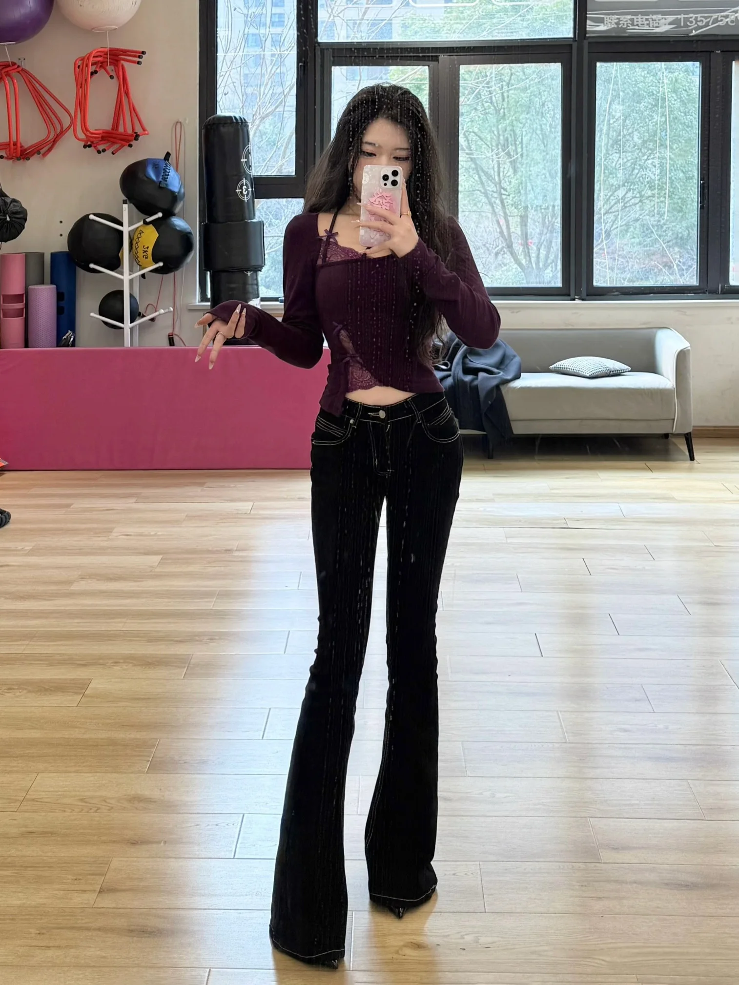 

Slim Fit High Waist Cotton Stretch Denim Pants Bla Micro Flared Jeans Women's Autumn American Retro New 2025 Model