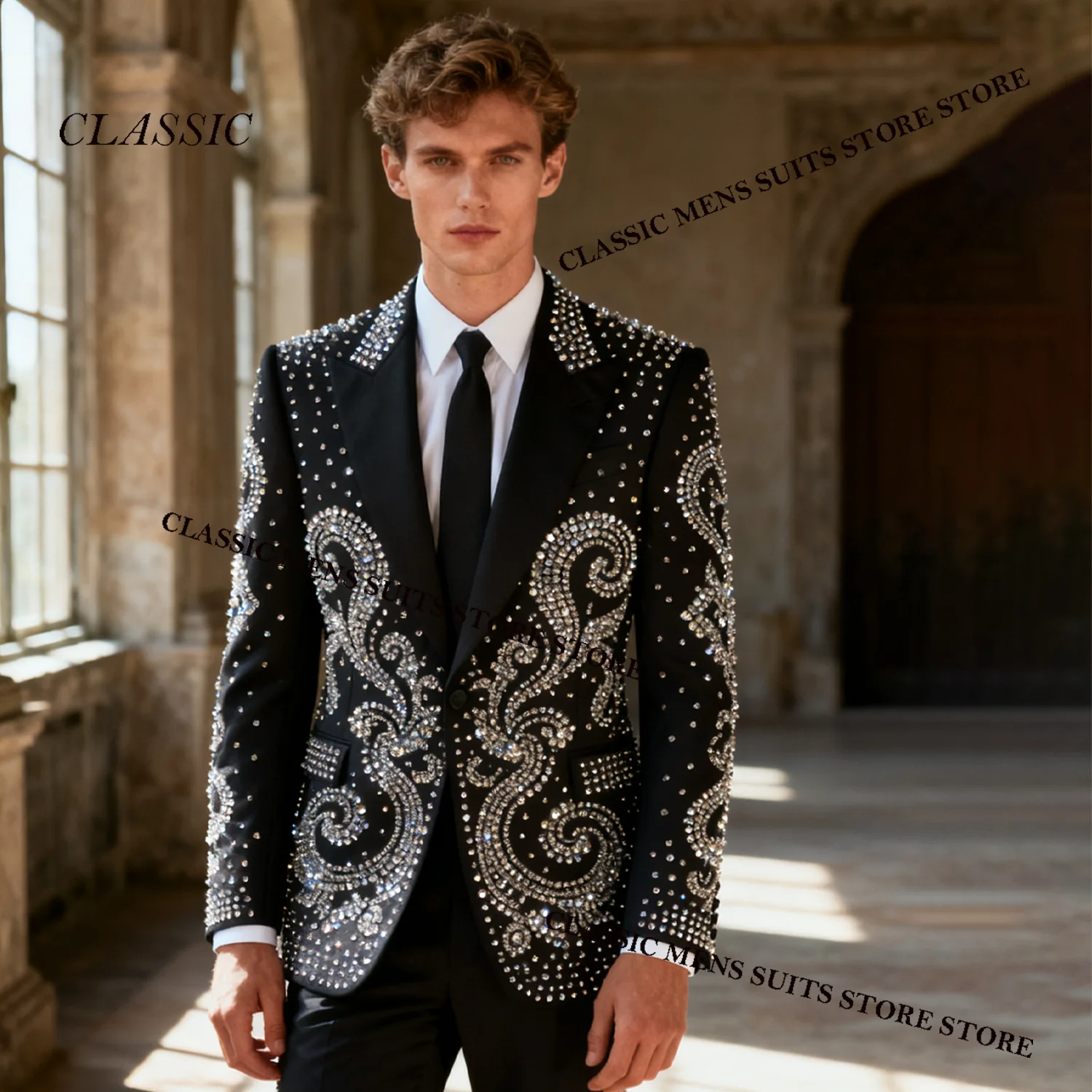 

Роскошный элегантный дизайн, мужские костюмы, мужские пиджаки для жениха, комплект из 2 предметов, смокинги с кристаллами и бриллиантами по индивидуальному заказу для свадебной вечеринки, Ropa hombre