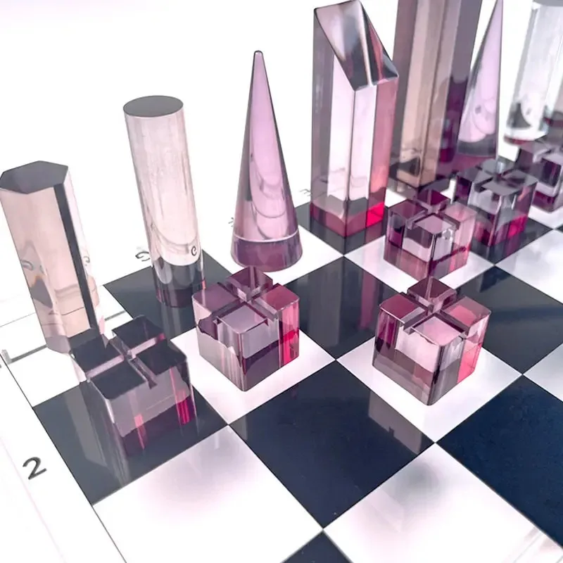 Light Luxury Transparent Acrylic Chess Set with Storage Portable Chess Board Puzzle Game for Adults Gift