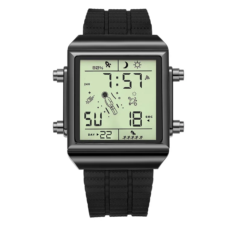 Square Astronaut Digital Watch with Nylon Strap Men Women Sports Electronic Wristwatch Multifunctional Waterproof Student Spacem