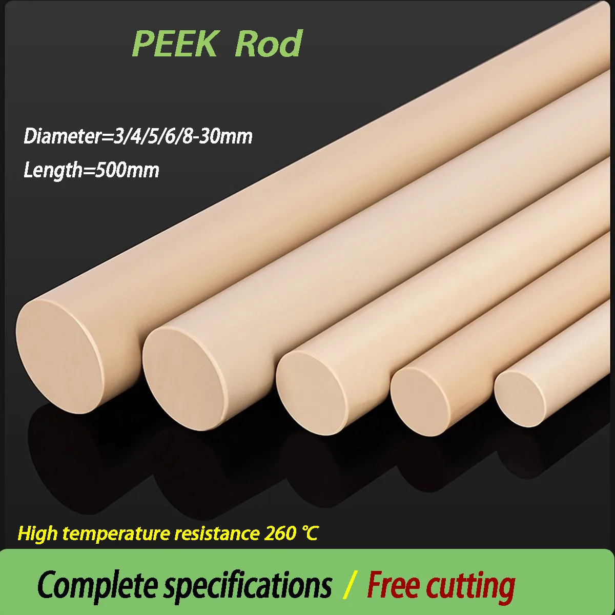 

1PCS Length = 500 mm PEEK Rod Polyetheretherketone Bar High Temperature Resistance Precision Part