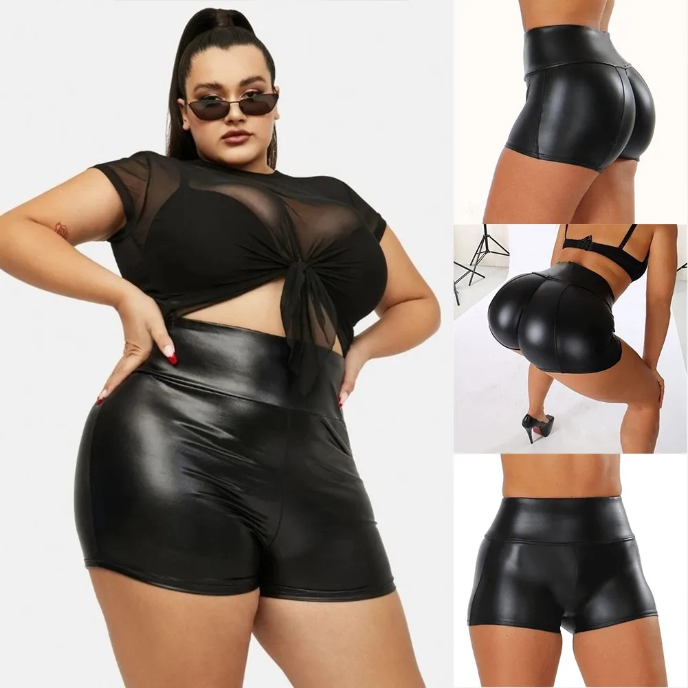 Plus Size Women Short Imitation Leather Three-point Stretch Causal Sports Yoga Outdoor Pant Imitation Leather Shorts Y2k Clothes