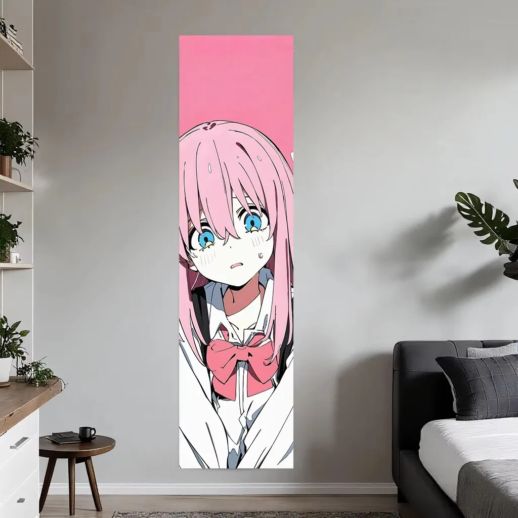 P-Pocchi Minimal Anime Tapestry, Pastel Pink School Bow Wall Hanging for Teen Girls Dorm Bedroom Indie Background Decor Gift