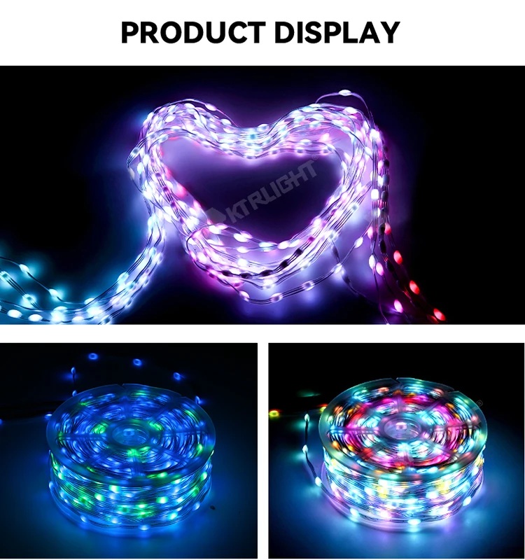 KTRLIGHT DC5V/12V 1.5cm-10cm Pitch 3Pin Clear Wire WS2811 LED Seed Pixel String Light RGB IC Addressable Full Color IP68