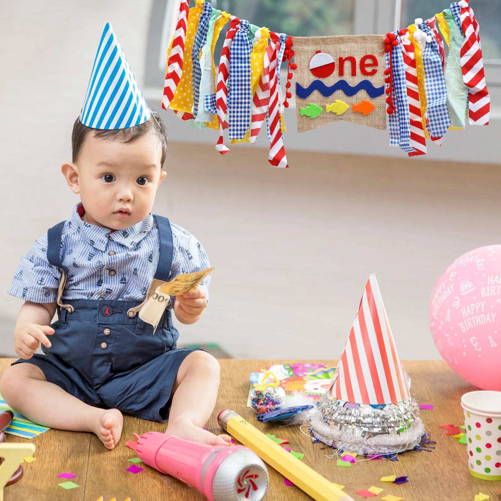 

1Pcs Fishing Theme Baby First Birthday Banner Colorful Party Hanging Decoration Photo Booth Backdrop 1st Birthday Banner
