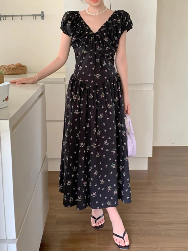 กระโปรงยาวทรงเข้ารูปผูกเอว ลายดอกไม้สไตล์เกาหลี สำหรับผู้หญิง รุ่น Chic Summer Floral Print Dr