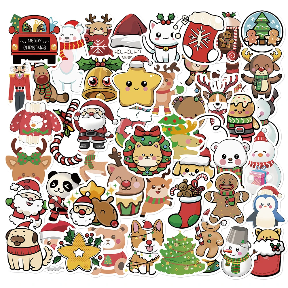 10/30/50 Stück Kawaii Weihnachten Weihnachtsmann Aufkleber Niedlicher Lebkuchenmann Tier Cartoon Aufkleber Koffer Laptop Handy Aufkleber Geschenk
