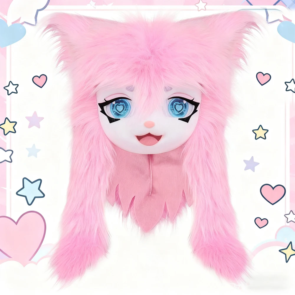 

Маска на голову животного в стиле кигуруми, улучшенный дизайн - очаровательный плюшевый меховой костюм в стиле Лолиты с кошачьими ушками, полный набор для косплея для мероприятий