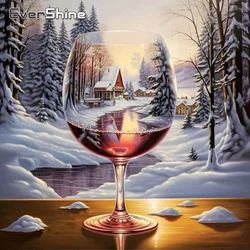 Evershine Diamond Painting Rhinestones Red Wine Glass Landscape Diamond Mosaic Winter Embroidery Cross Stitch Handmade Gift