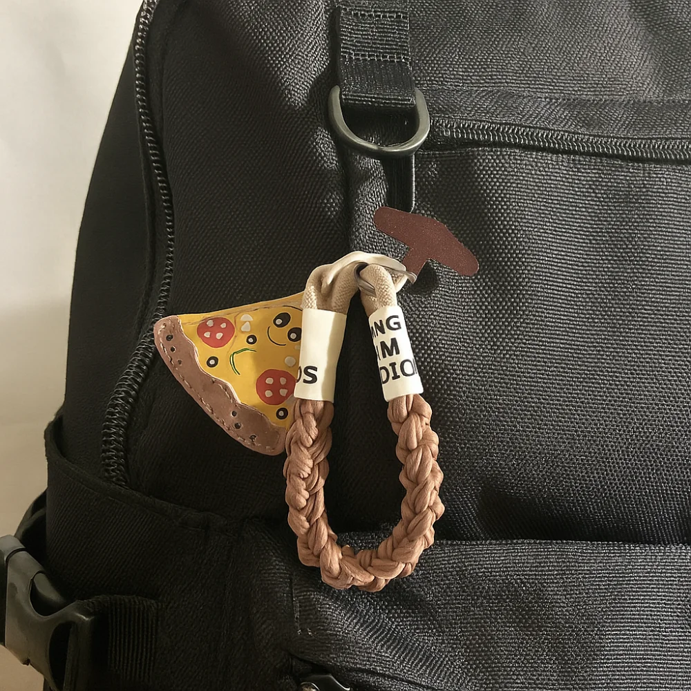

Anti-lost Leather Pizza Pendant Wrist Strap Rope Universal Lanyard Strap Creative Safety Chain Hanging Lanyard Keychain