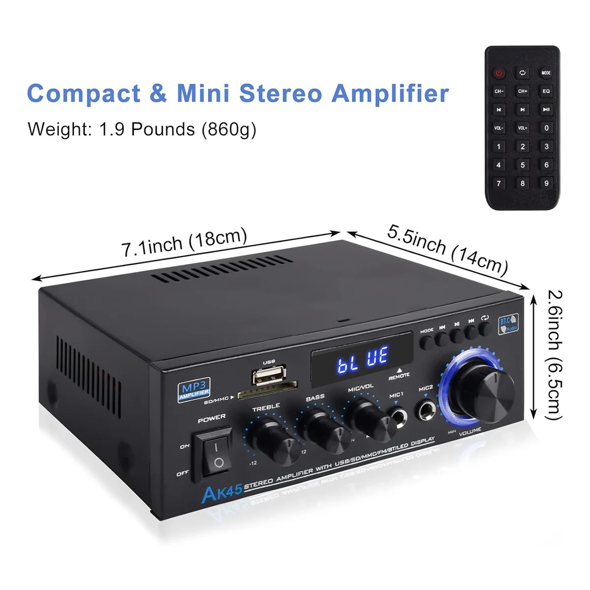 Stereo Audio Amplifier Receiver,Bluetooth 5.0 Sound Speaker,Amplifier FM Radio,Home Theater Audio Stereo System-UK Plug