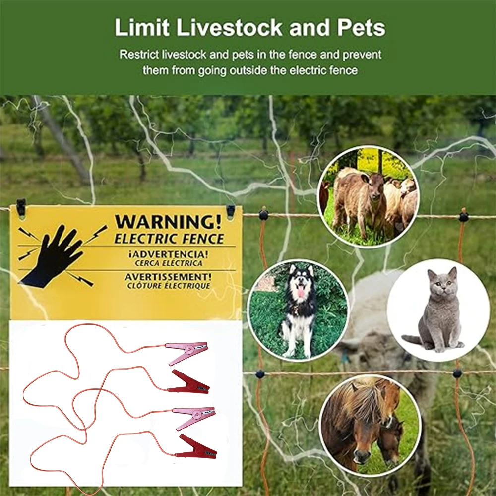 1/3/5 PCS Electric Fence Polywire Connectors Red with 2 Clips for Animals Sheep Horse Portable Electric Fence  Jumper Lead Wires