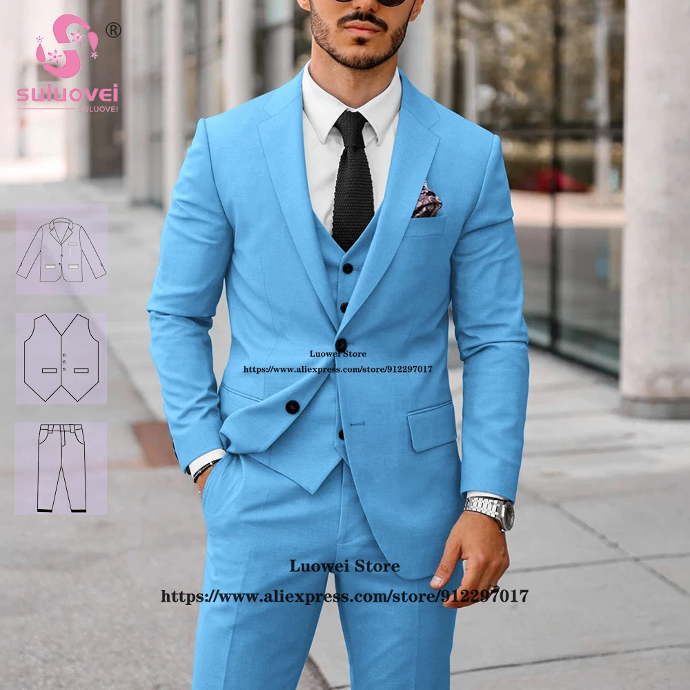 

Classic Slim Fit Suits For Men Customized 3 Piece Pants Set Formal Groomsmen Wedding Prom Tuxedo Blazer Terno Masculino Completo