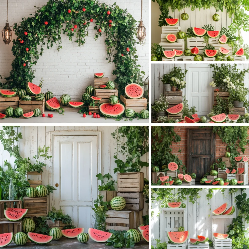 

Photography Background farms Wood Wall Summer Watermelon Green Leaves Children 1st Birthday Cake Smash Backdrop Photo Studio