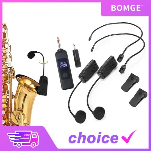 Micrófono de saxofón inalámbrico, sistema receptor y transmisor con Clip, micrófono de instrumento adecuado para saxofón y altavoces