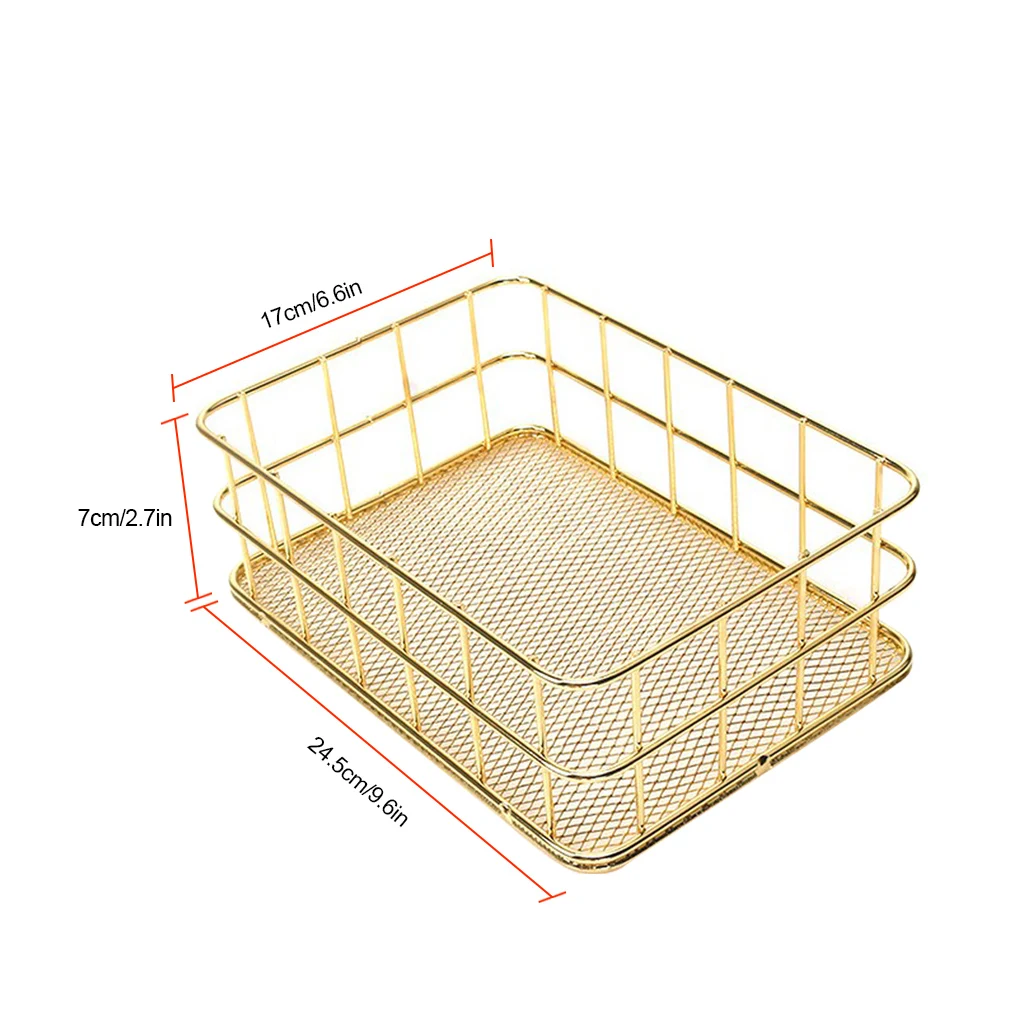 New 1PC Gold Metal Iron Makeup Pen Storage Basket Office Desktop Sundries Makeup Brushes Holder Table Cosmetics Organizer Basket