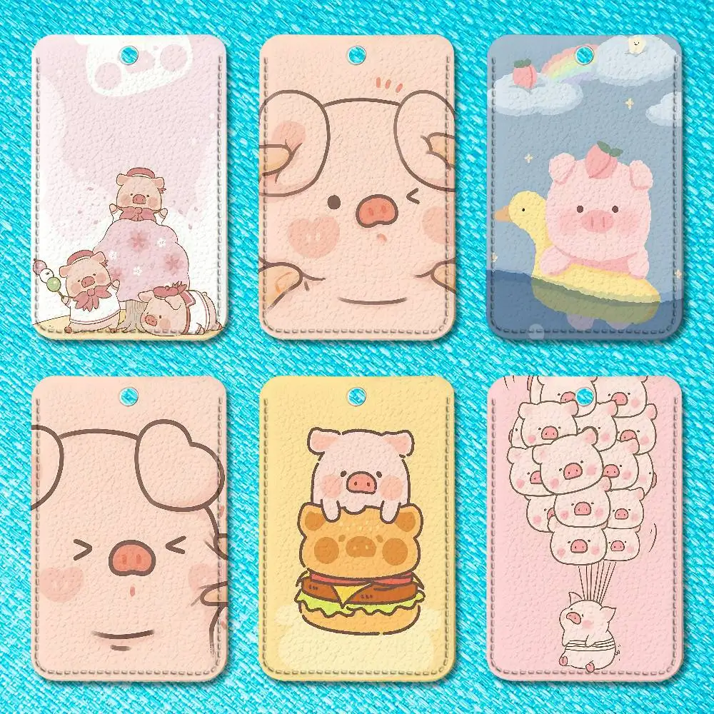 

Cartoon L-LULUS-S Pig Premium PU Leather Card for Daily Use Holder Card Case with Metal Carabiner Customizable Design