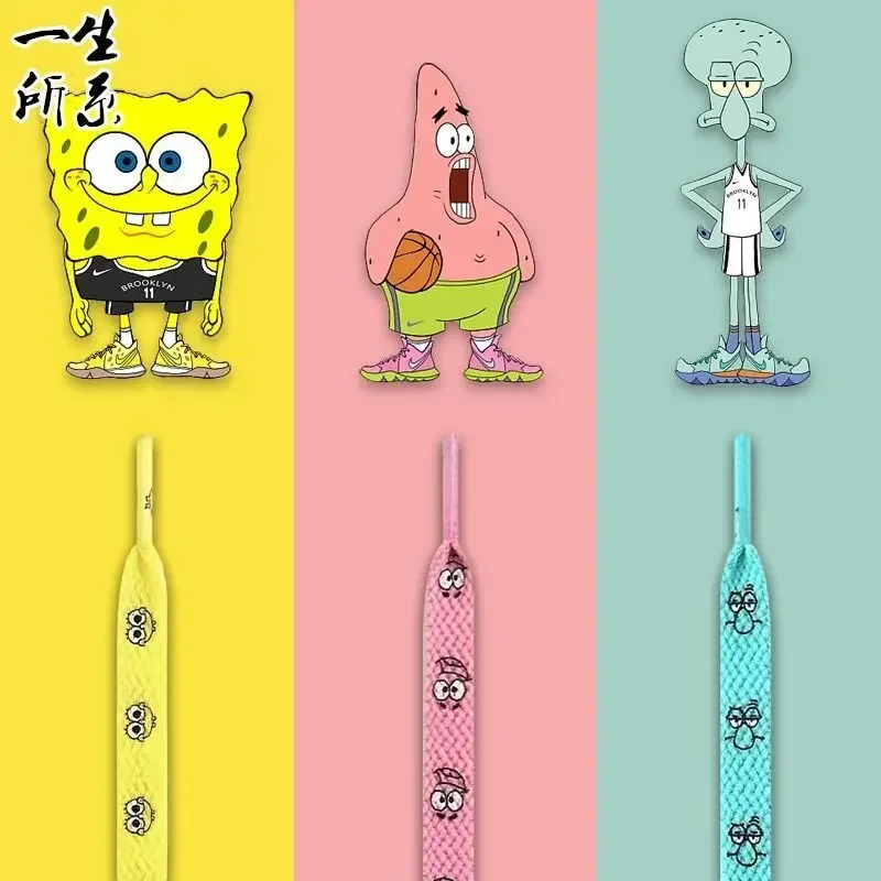 SpongeBob Anime Shoelaces Cartoon Graffiti Sneaker Laces Shoes Accessories Men Women Kids Cute Flat Board High-top Shoes Lace