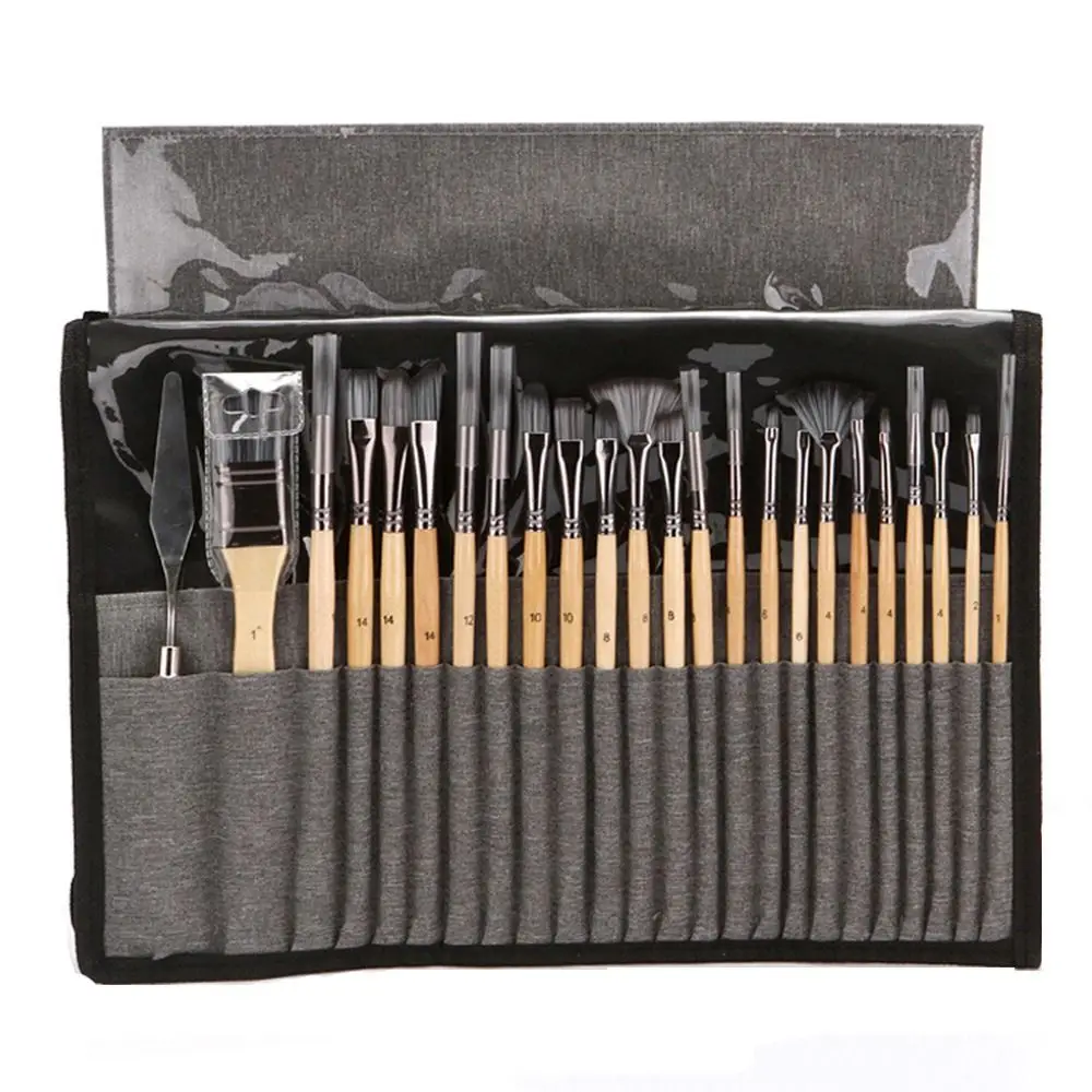 

24pcs/set Wooden Handles Acrylic Paint Brushes Set Nylon Hair Colorful Oil Painting Brush Durable Scrubbing Scraper