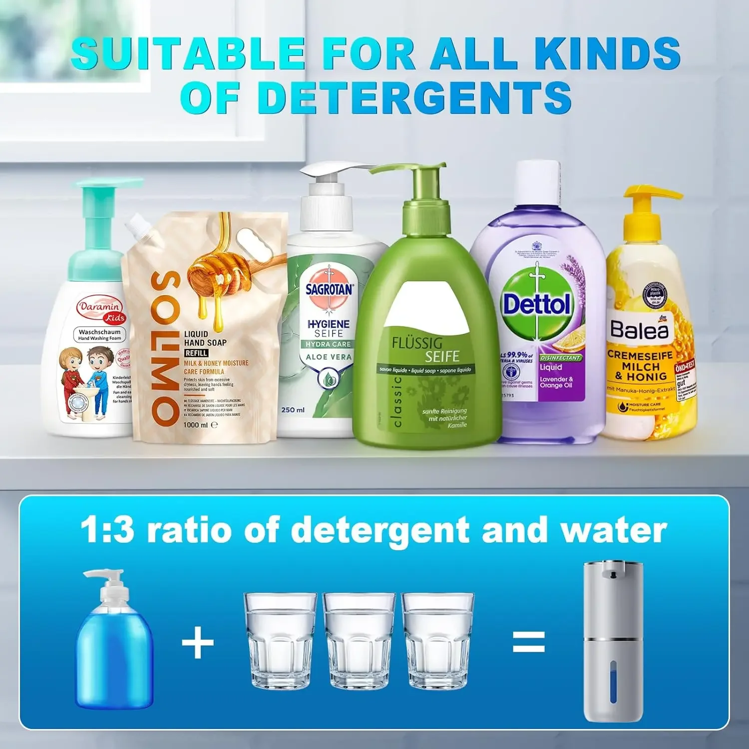 Dispensador de jabón para baño, cocina, 380ml, Sensor sin contacto, lavado inteligente de manos, dispensador automático de jabón de espuma ajustable de 4 niveles