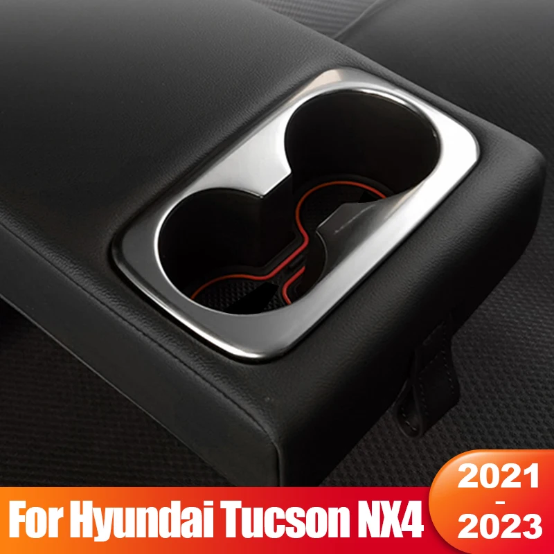 

For Hyundai Tucson NX4 2021 2022 2023 Hybrid N Line Car Seat Back Row Water Cup Holder Cover Trim Stainless Steel Accessories