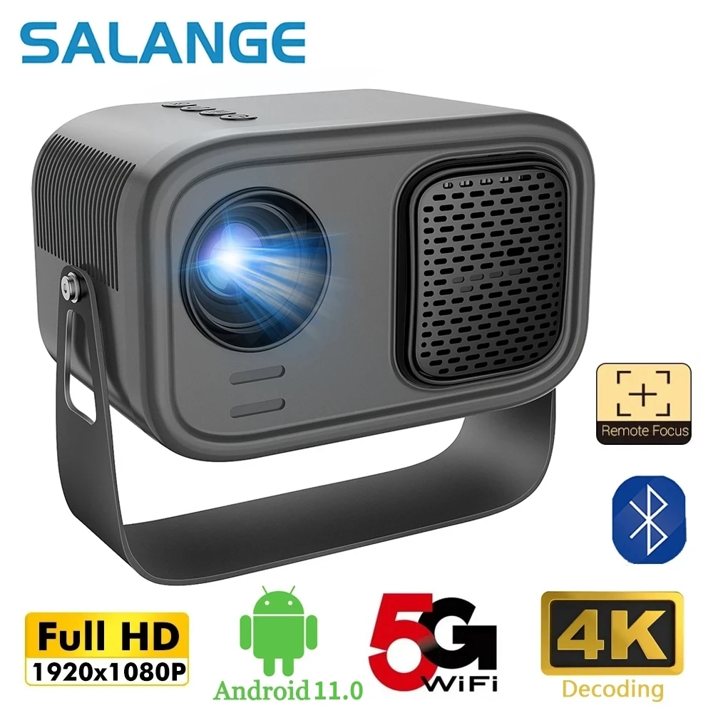 Salange P28A Projector 4K 1080P Support WiFi Bluetooth Electric Focus 360°Rotatable Outdoor Movie Projector for iPhone Android