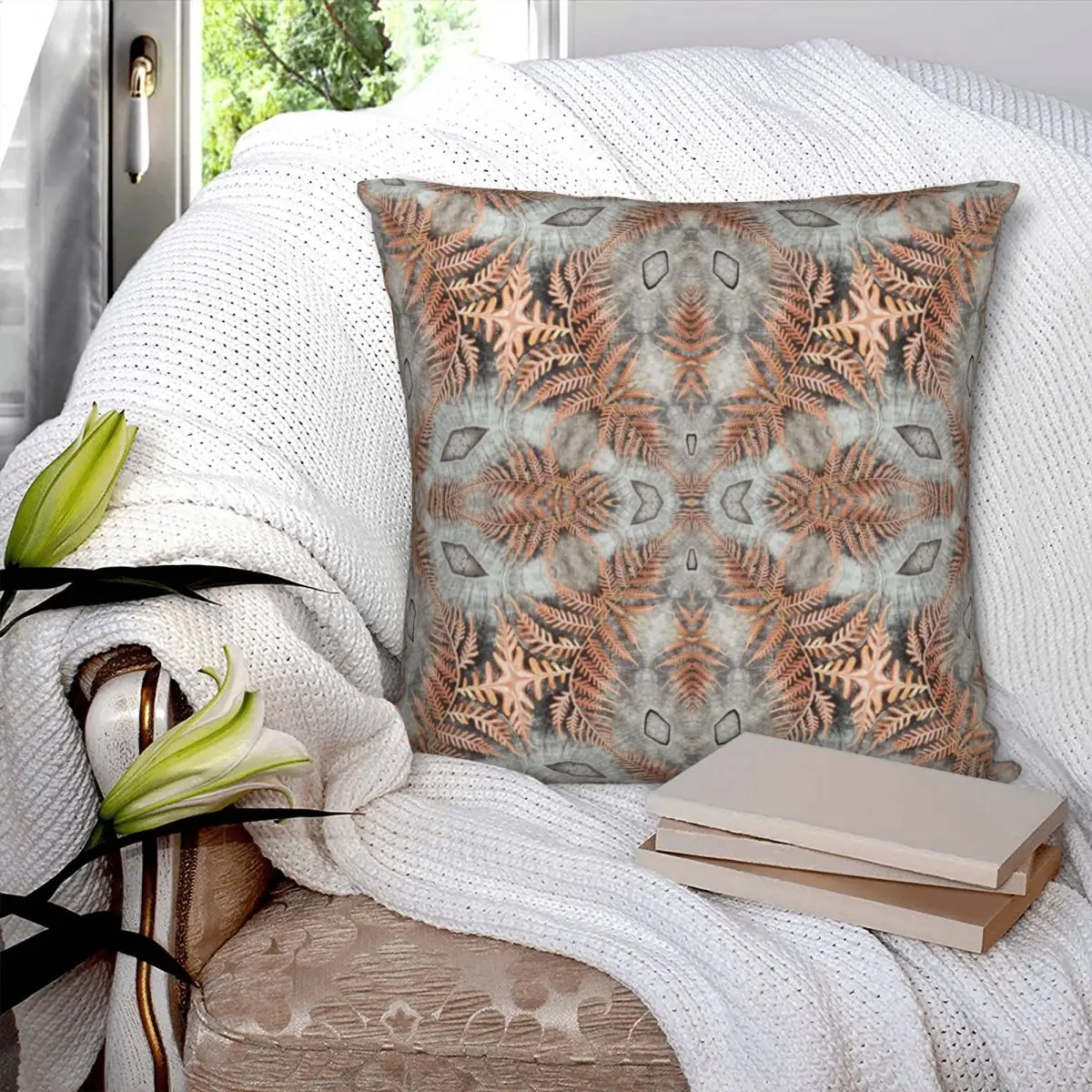 Bronze Fern Square Pillowcase Polyester Pillow Cover Velvet Cushion Zip Decorative Comfort Throw Pillow For Home Living Room