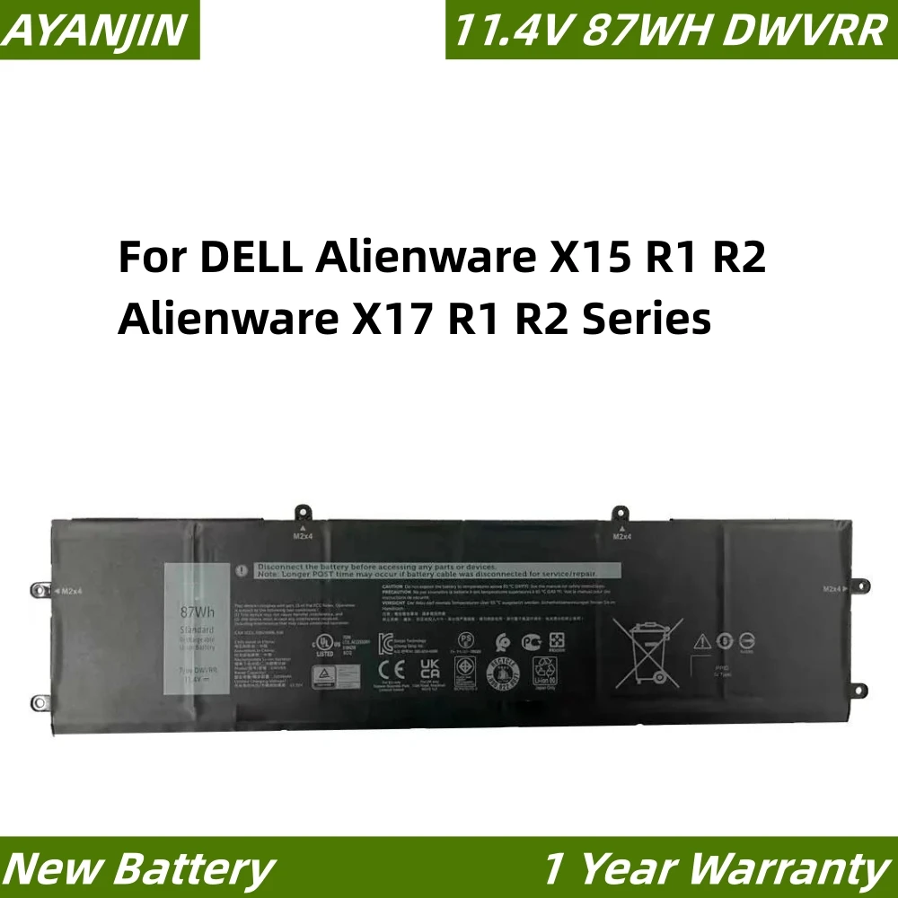 

DWVRR 11.4V 87WH Laptop Battery For DELL Alienware X15 R1 R2 Alienware X17 R1 R2 Series 0817GN 817GN 0NR6MH NR6MH