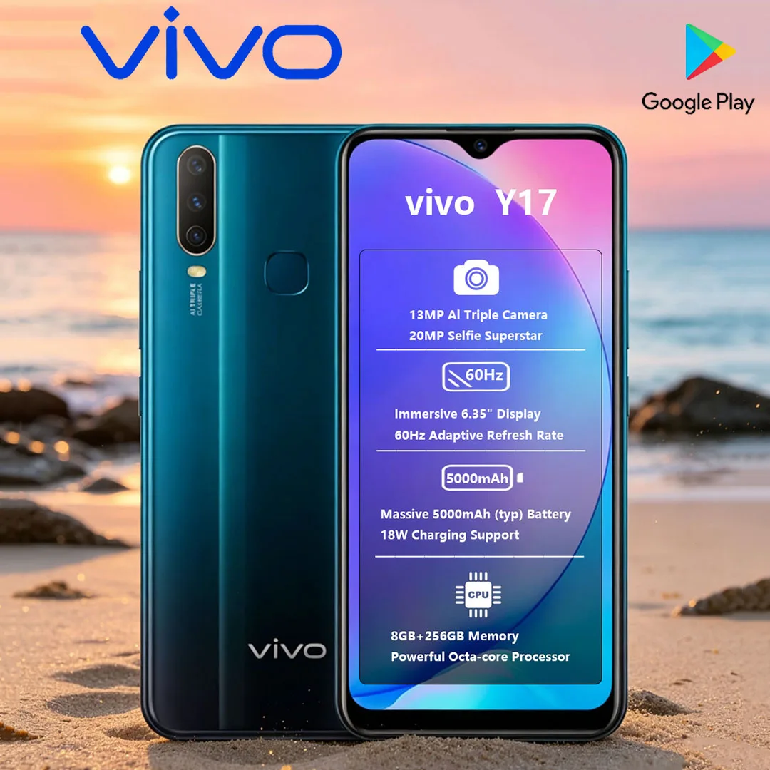 New VIVO Y17 4G Dual-SIM Mobile Phone 5000mAh Battery 6.35 inches 60Hz Eye Protection Screen Gaming Smartphone 8+256GB Memory