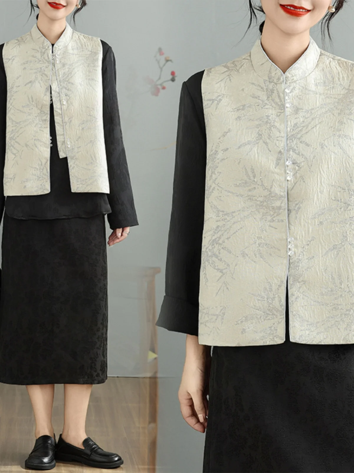 Nowa chińska kamizelka z haftem, damska modna bluzka typu top, kwiatowy wzór, stójka, długość ort.