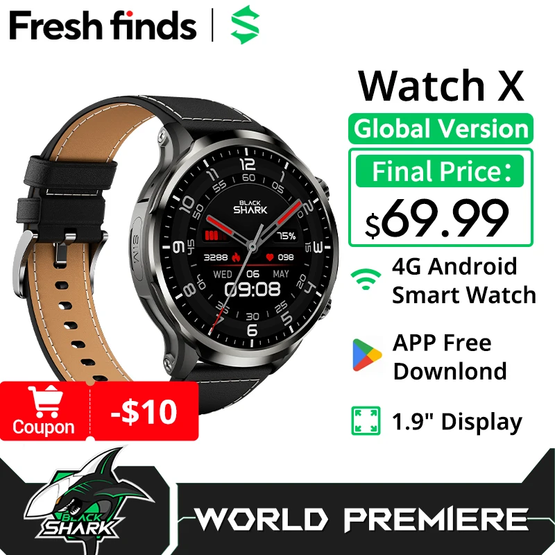 [World Premiere]Global Version Black Shark Smart Watch X 4G Android Watch 1.9″Display APP Free Download IP67 Washable 2MP Camera