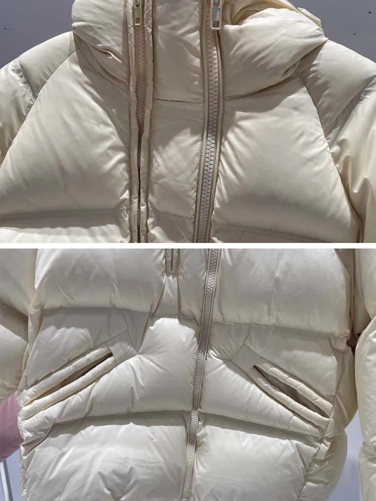 Luxury Fluffy Hoodedลงเสื้อแจ็คเก็ตผู้หญิงOversizeซิปแขนยาวPuffer Coat 2025 ฤดูหนาวWarm Outwear Solid INKEO DJ090