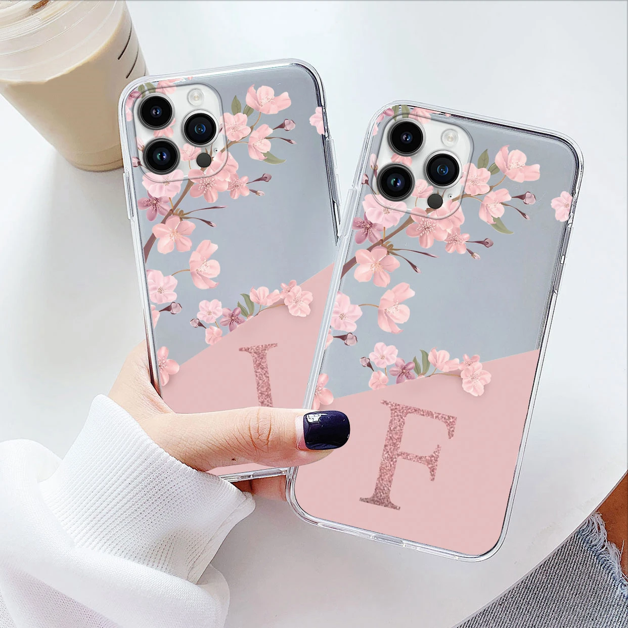 Flowers Letter Case For iphone 14 Pro Max 14 Plus Capa Clear Soft Silicone Covers For iphone 14+ Fundas Alphabet Transparent Bag