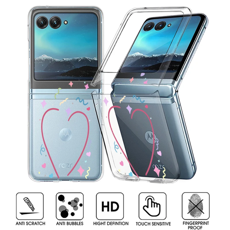 Love Hearts Pattern Handyhülle für Motorola Razr 60 40 50 Ultra Razr60 Razr40 Razr50, stoßfeste, transparente, faltbare Hartschale