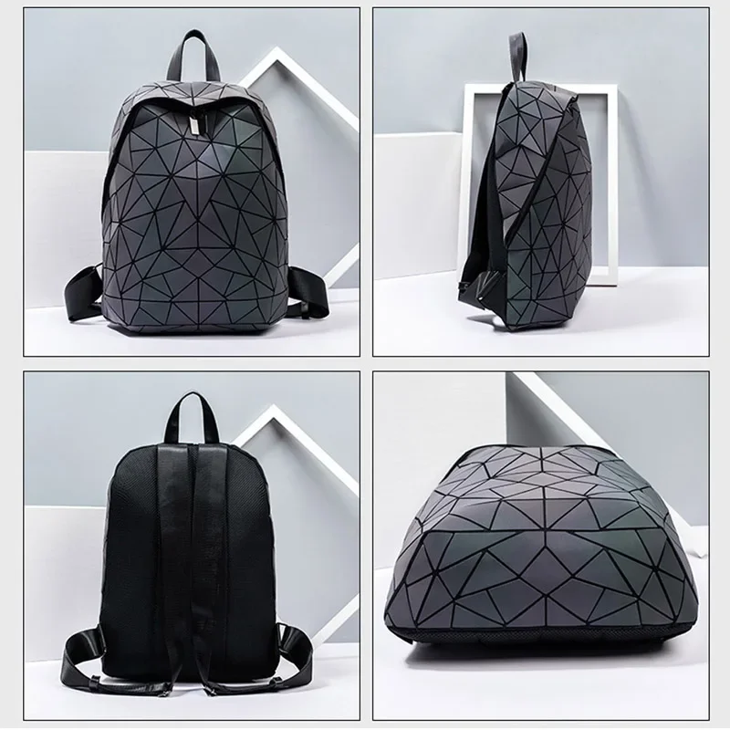 Luminous Backpacks Women Geometric 14inch Laptop Backpack Shoulder  bag Backpack Holographic Rucksack Female Trave School Bag