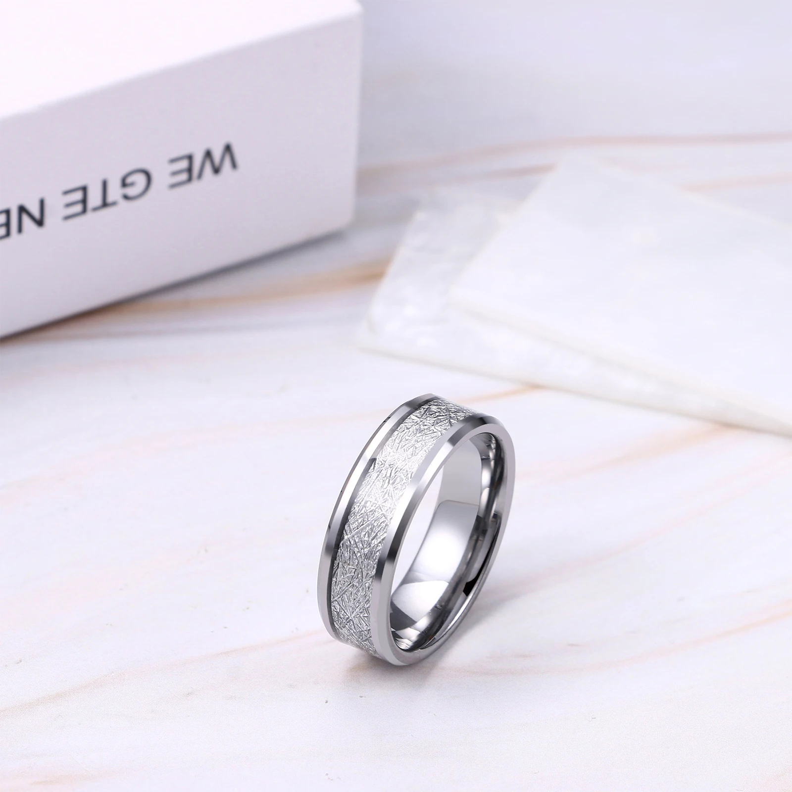 BONISKISS 8mm Comfort Fit Classic Men\'s Tungsten Carbide Ring Wedding Promise Band Men Wedding Promise Ring Valentine\'s Day Gift