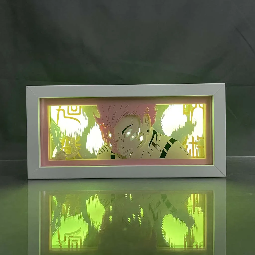 Jujutsu Kaisen Sukuna True Form für Kinderzimmer Dekor Led Nachtlicht Leuchtkasten Manga 3D Papier geschnitten Tischlampe Holz Anime Lichtkasten