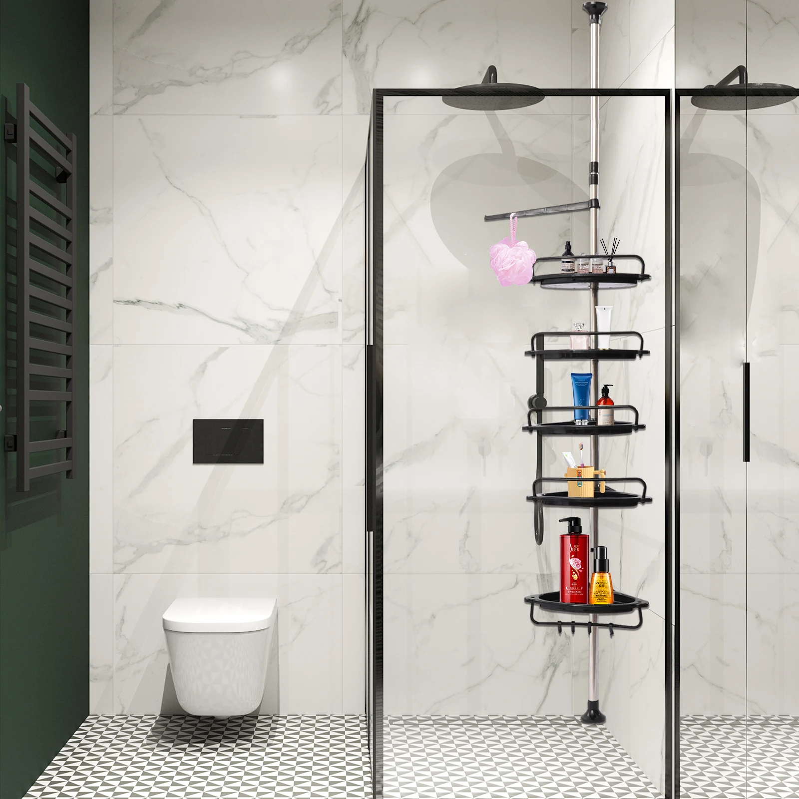 Imagem -03 - Rustproof Shower Prateleiras Chuveiro Rack com Tensão Pólo para Banheiro Banheira Storage Organizer Shampoo Acessórios 5-tier