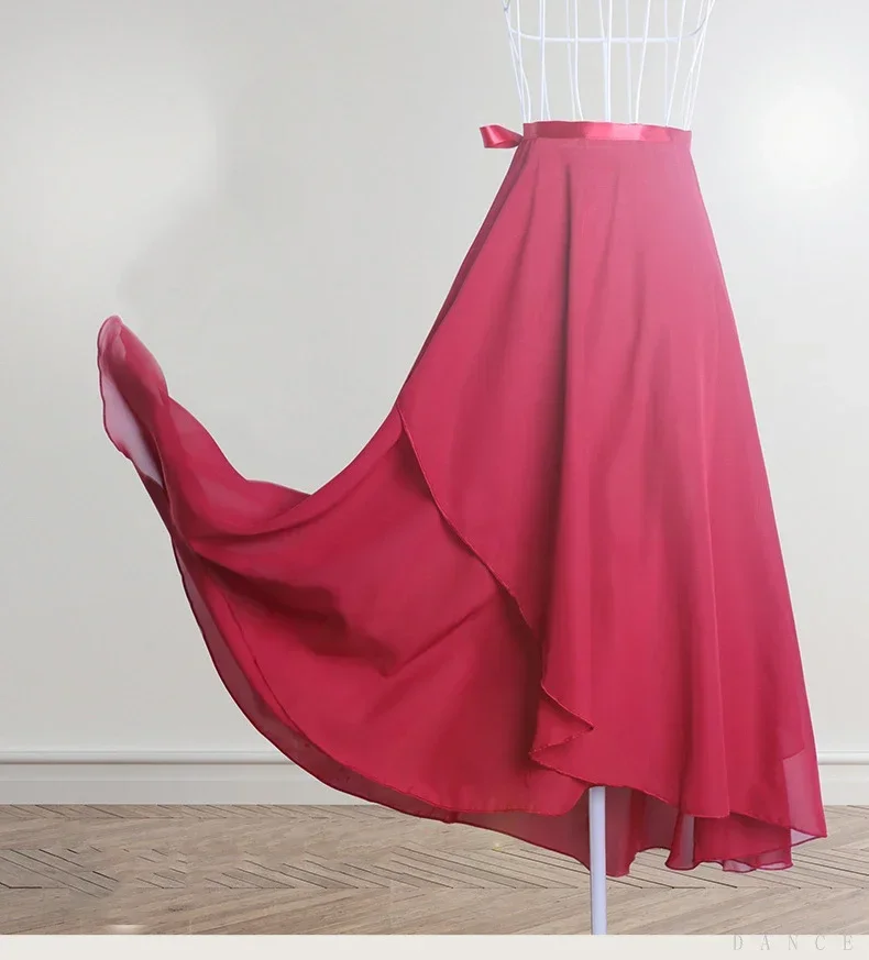 Chiffon Ballet Tutu Dance Skirt Dance Skate Wrap Scarf Gymnastics Ballerina Lyrical Long Ballet Skirt Women Ballet Dance Dress