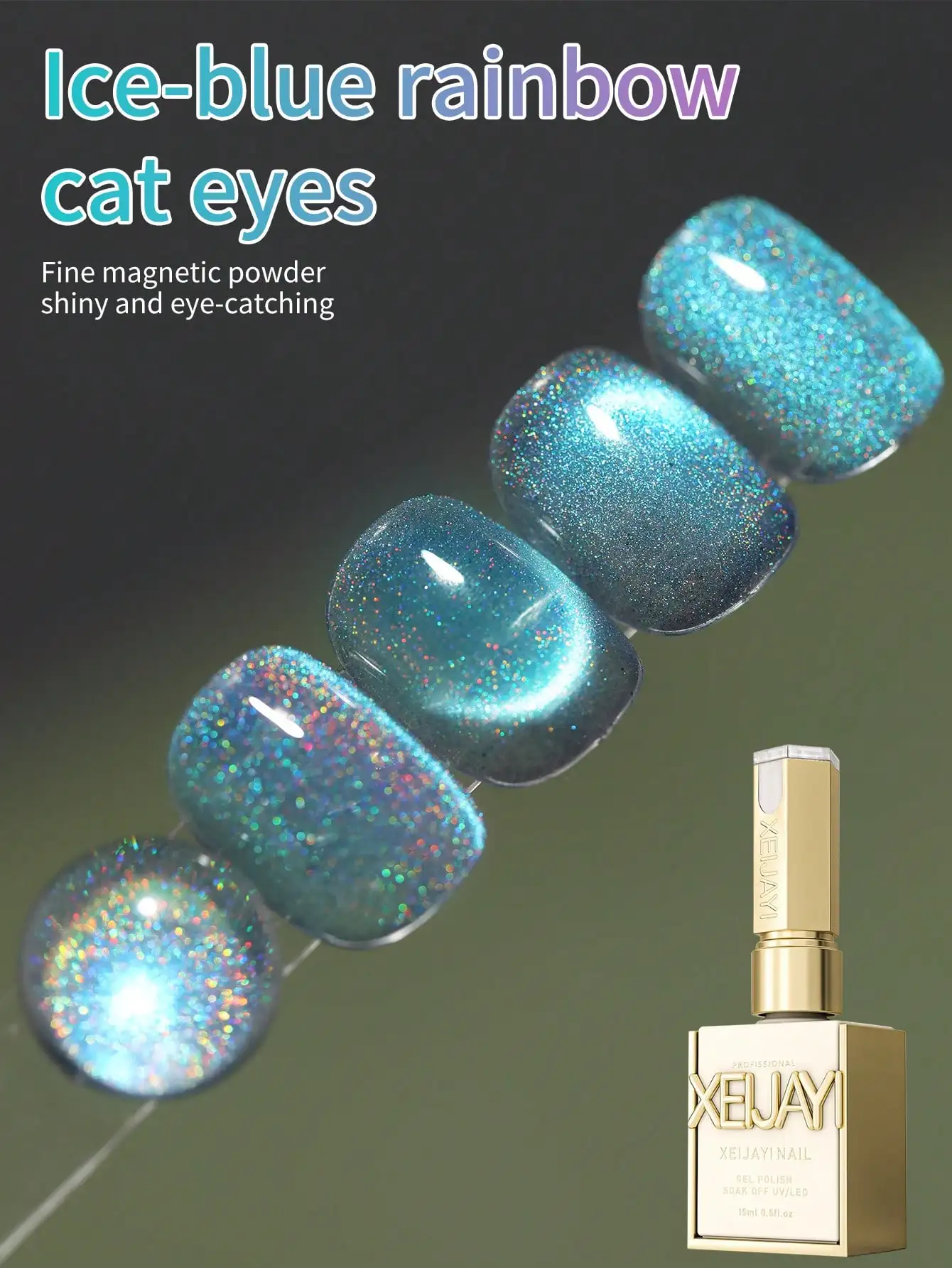 XEIJAYI 1 szt. Lakier do paznokci żelowy efekt kociego oka, brokatowy lakier z cekinami, usuwalny lakier UV, do zdobienia paznokci, odpowiedni do projektowania zdobień.