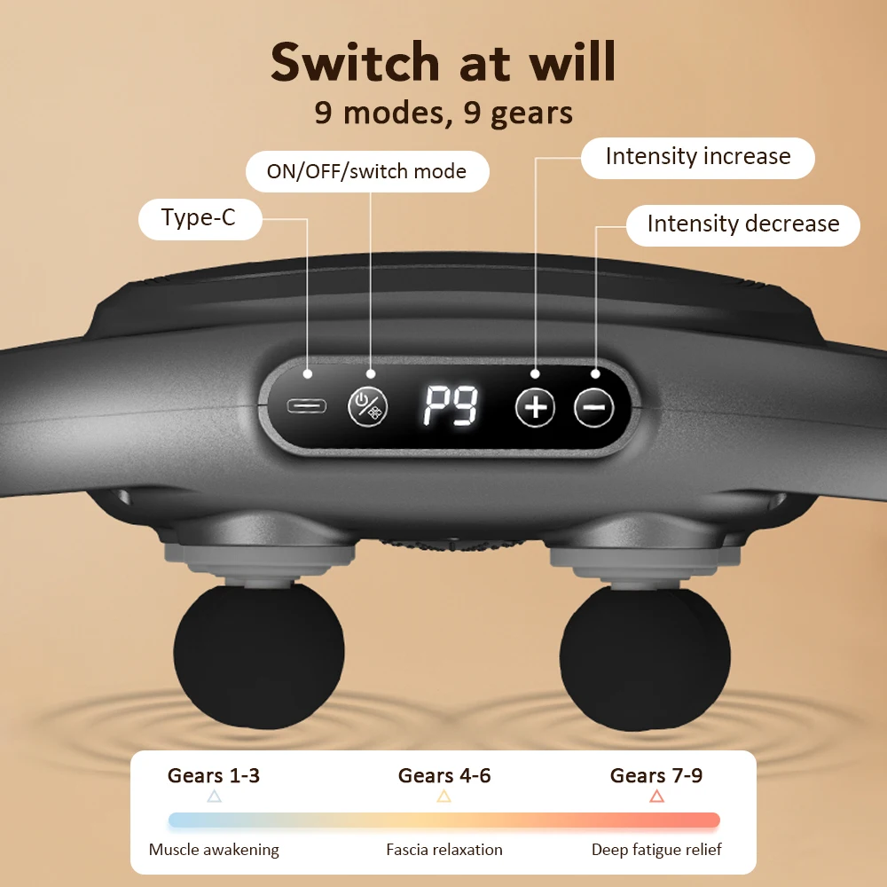 Six-Head Fascia Gun Household Charging Professional Body Massager Strong Vibration Red Light Muscle Relaxation USB Charging