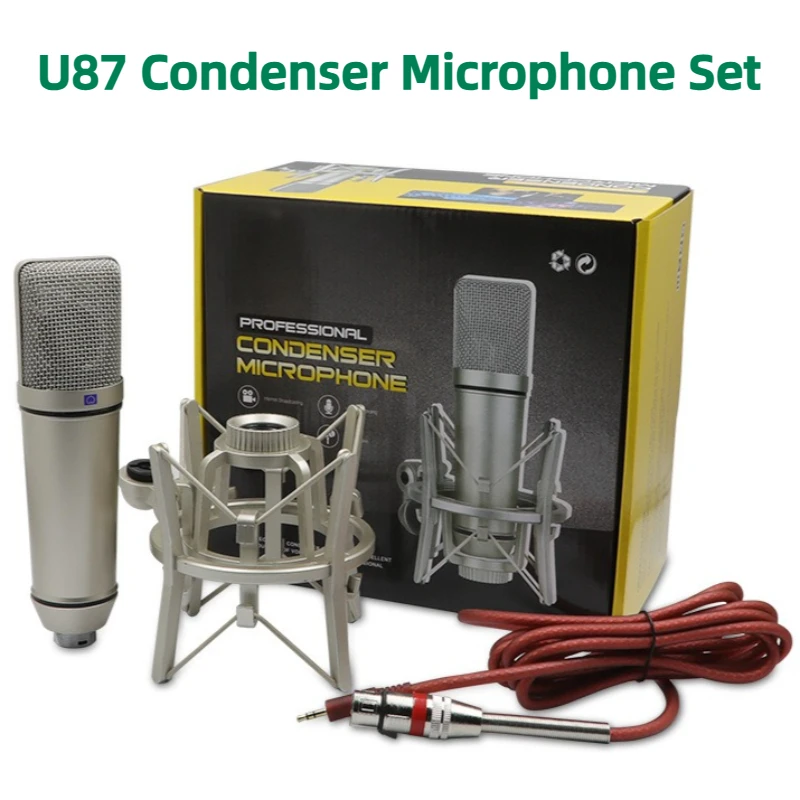 

U87 Metal Condenser Microphone Home Streaming Podcast Equipment Studio Set Professional Cardioid Studio Mic For PC Laptop